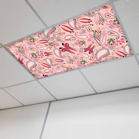 Fluorescent Light Covers for Ceiling Lights Classroom, Retro Abstract Floral Magnetic Ceiling Light Cover Filter for School,Office, 2X4 FT, Pack of 1, Paisley Pattern Pink