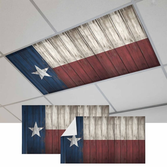 Fluorescent Light Covers for Ceiling Lights Classroom, Retro Western Texas Stars Magnetic Ceiling Light Cover Filter for School,Office, 2X4 FT, Pack of 2, Rustic Country Wood