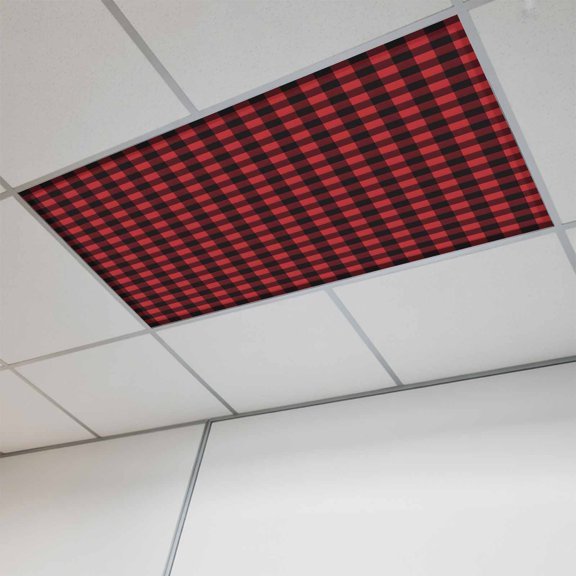 Fluorescent Light Covers for Ceiling Lights Classroom, Rustic Red Black Buffalo Check Plaid Pattern Magnetic Ceiling Light Cover Filter for School,Office, 2X4 FT, Pack of 1, Christmas