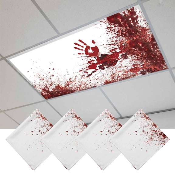 Fluorescent Light Covers for Ceiling Lights Classroom, Spooky Blood Hand Halloween Magnetic Ceiling Light Cover Filter for School,Office, 2X4 FT, Pack of 4, Horror Scary Zombie Themed