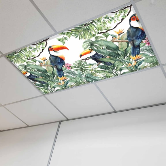 Fluorescent Light Covers for Ceiling Lights Classroom, Tropical Botanical Magnetic Ceiling Light Cover Filter for School,Office, 2X4 FT, Pack of 1, Palm Banana Leaf Toucan Green