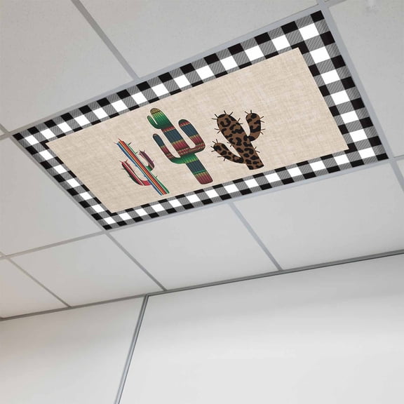 Fluorescent Light Covers for Ceiling Lights Classroom, Tropical Cactus Magnetic Ceiling Light Cover Filter for School,Office, 2X4 FT, Pack of 1, Black Buffalo Check Plaid