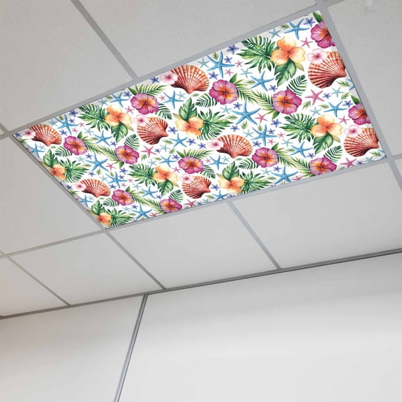 Fluorescent Light Covers for Ceiling Lights Classroom, Tropical Coastal Magnetic Ceiling Light Cover Filter for School,Office, 2X4 FT, Pack of 1, Summer Shell Starfish Blue Green Pink