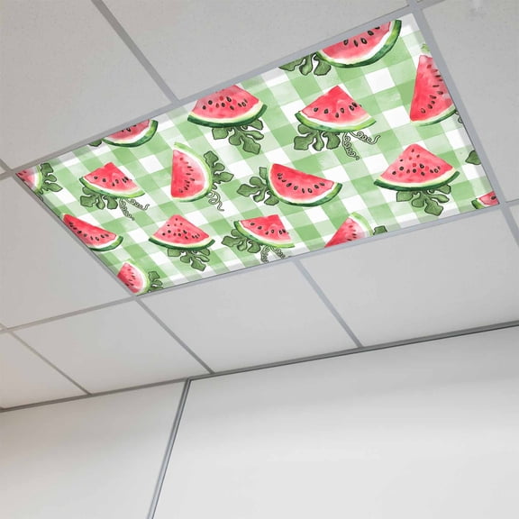Fluorescent Light Covers for Ceiling Lights Classroom, Tropical Fruit Magnetic Ceiling Light Cover Filter for School,Office, 2X4 FT, Pack of 1, Watermelon Rustic Plaid Red Green