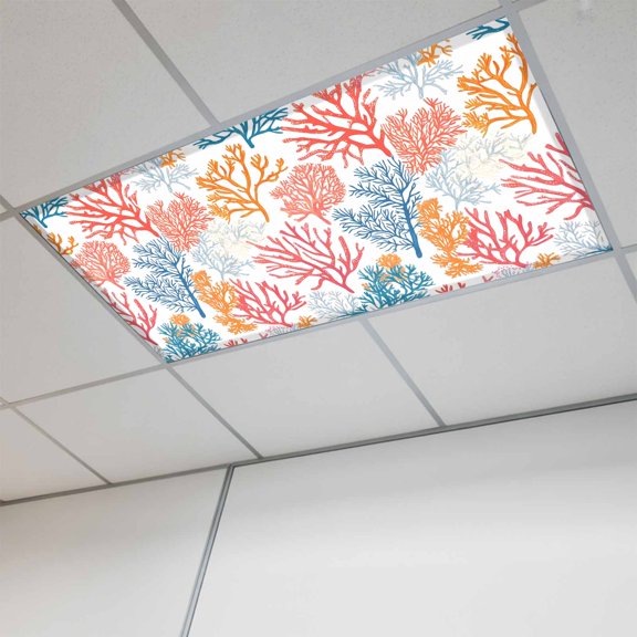 Fluorescent Light Covers for Ceiling Lights Classroom, Tropical Summer Magnetic Ceiling Light Cover Filter for School,Office, 2X4 FT, Pack of 1, Ocean Coral Pattern Pink Orange Colorful