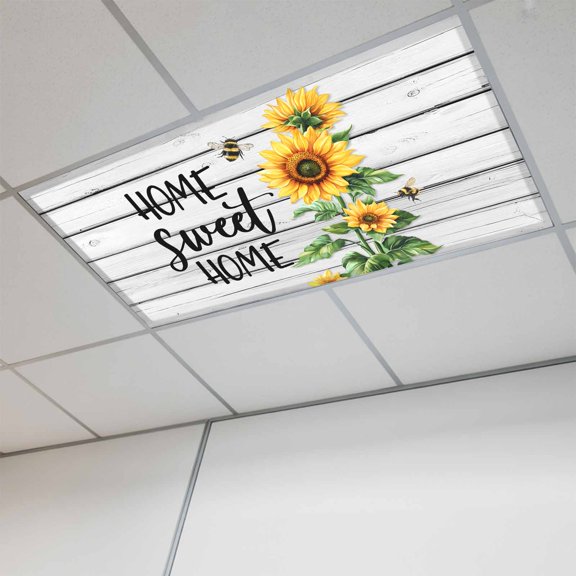 Fluorescent Light Covers for Ceiling Lights Classroom, Vintage Floral Sunflower Magnetic Ceiling Light Cover Filter for School,Office, 2X4 FT, Pack of 1, Home Sweet Home Rustic Farm Wood