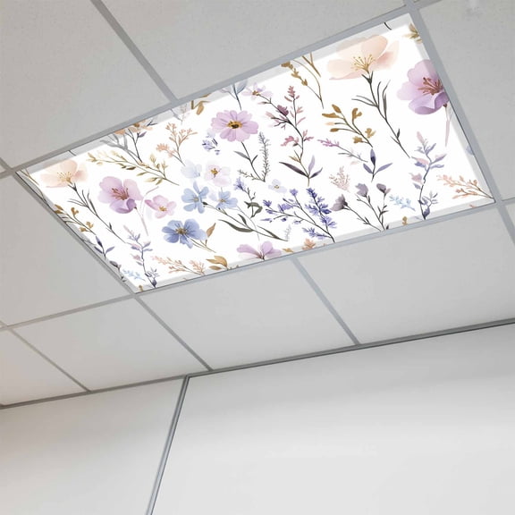 Fluorescent Light Covers for Ceiling Lights Classroom, Watercolor Blue Purple Flowers Magnetic Ceiling Light Cover Filter for School,Office, 2X4 FT, Pack of 1, Botanical
