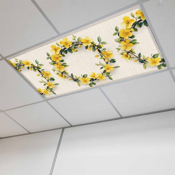 Fluorescent Light Covers for Ceiling Lights Classroom, Watercolor Yellow Floral Magnetic Ceiling Light Cover Filter for School,Office, 2X4 FT, Pack of 1, Vintage Rustic Tropical