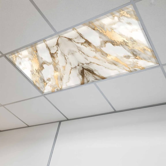 Fluorescent Light Covers for Ceiling Lights Classroom, White and Gold Marble Texture Magnetic Ceiling Light Cover Filter for School,Office, 2X4 FT, Pack of 1, Abstract Lines