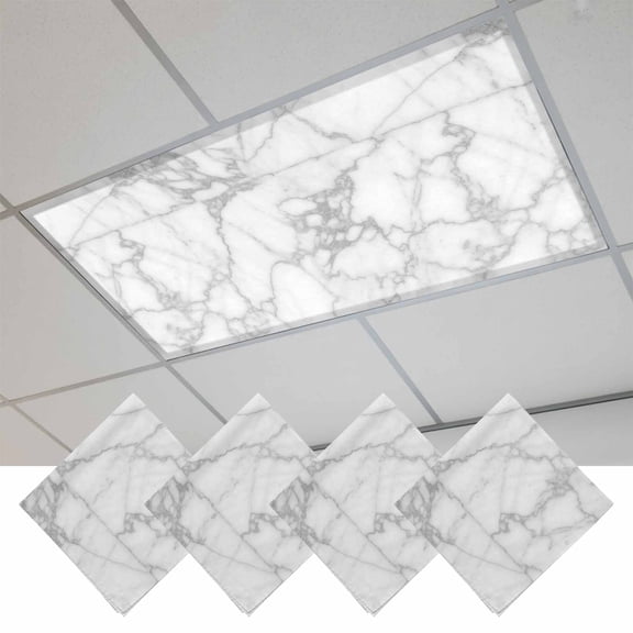 Fluorescent Light Covers for Ceiling Lights Classroom, White Grey Marble Magnetic Ceiling Light Cover Filter for School,Office, 2X4 FT, Pack of 4, Modern Abstract Art