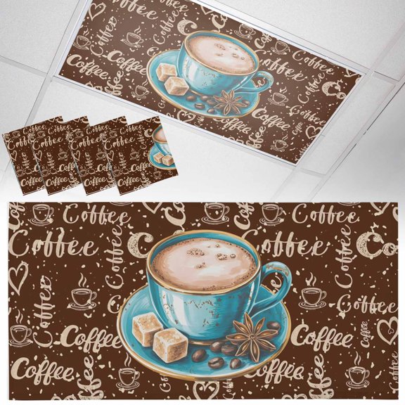 Fluorescent Light Covers for Ceiling Lights Coffee Cup Beans Magnetic Light Filters 4 Pack 4x2 ft Sugar Farmhouse Style Vintage Ceiling Light Cover for Classroom Office School Drop Lamp Decor