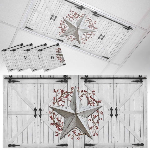 Fluorescent Light Covers for Ceiling Lights Grey Barn Star Berry Magnetic Light Filters 4 Pack 4x2 ft Rustic Farmhouse Door Wall Ceiling Light Cover for Classroom Office School Drop Lamp Decor
