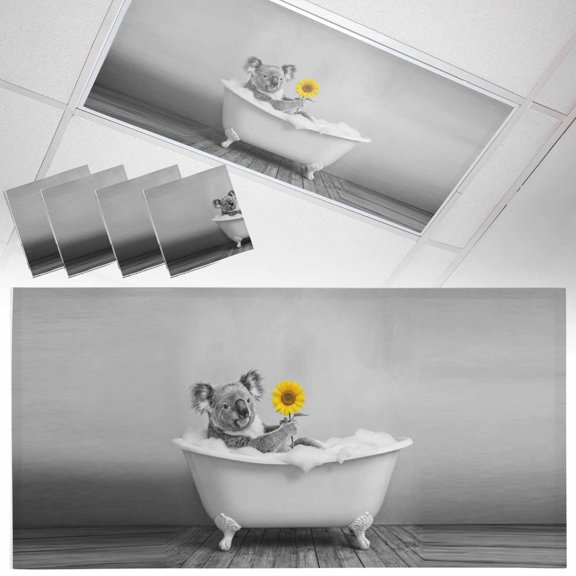 Fluorescent Light Covers for Ceiling Lights Koala Shower on Bathtub Magnetic Light Filters 4 Pack 4x2 ft Sunflower Funny Animal Ceiling Light Cover for Classroom Office School Drop Lamp Decor
