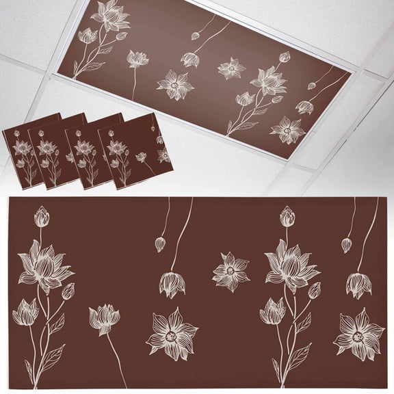 Fluorescent Light Covers for Ceiling Lights Lotus Flowers Magnetic Light Filters 4 Pack 4x2 ft Harmony Floral Brown Ceiling Light Cover for Classroom Office School Drop Lamp Decor