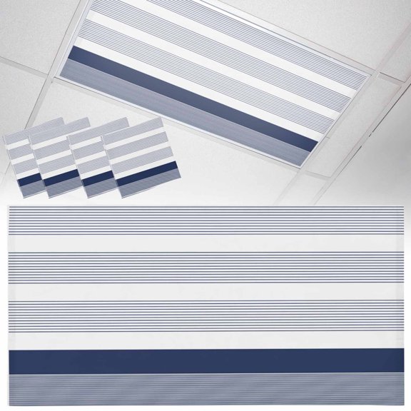 Fluorescent Light Covers for Ceiling Lights Navy Blue Stripe Lines Magnetic Light Filters 4 Pack 4x2 ft Abstract Striped Ceiling Light Cover for Classroom Office School Drop Lamp Decor