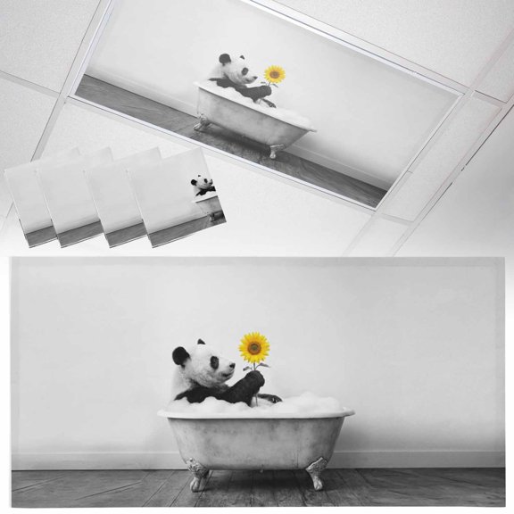 Fluorescent Light Covers for Ceiling Lights Panda Giraffe Shower on Bathtub Magnetic Light Filters 4 Pack 4x2 ft Sunflower Funny Animal Ceiling Light Cover for Classroom Office School Drop Lamp