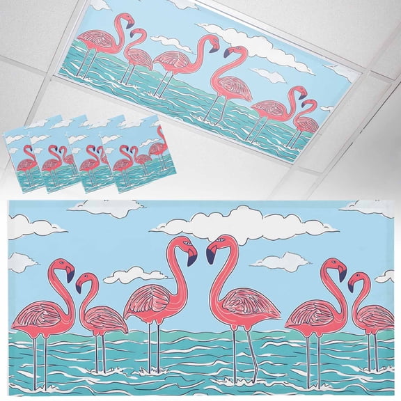 Fluorescent Light Covers for Ceiling Lights Pink Flamingo Magnetic Light Filters 4 Pack 4x2 ft Hello Sunshine Cloud Sky Ceiling Light Cover for Classroom Office School Drop Lamp Decor