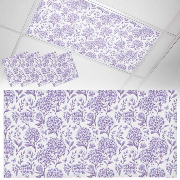 Fluorescent Light Covers for Ceiling Lights Purple Hydrangea Magnetic Light Filters 4 Pack 4x2 ft Spring Floral Leaf Ceiling Light Cover for Classroom Office School Drop Lamp Decor