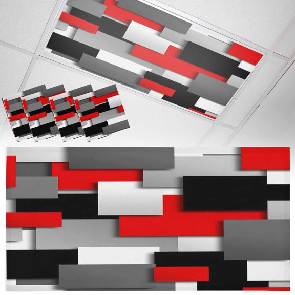 Fluorescent Light Covers for Ceiling Lights Red Geometric Magnetic Light Filters 4 Pack 4x2 ft Modern Abstract Rectangular Ceiling Light Cover for Classroom Office School Drop Lamp Decor