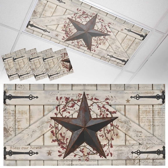 Fluorescent Light Covers for Ceiling Lights Rusty Barn Star Doors Magnetic Light Filters 4 Pack 4x2 ft Berry Retro Rustic Walls Ceiling Light Cover for Classroom Office School Drop Lamp Decor