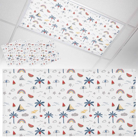 Fluorescent Light Covers for Ceiling Lights Watermelon Palm Trees Magnetic Light Filters 4 Pack 4x2 ft Tropical Plant Cloud Ceiling Light Cover for Classroom Office School Drop Lamp Decor
