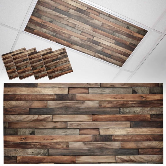 Fluorescent Light Covers for Ceiling Lights Wood Grain Magnetic Light Filters 4 Pack 4x2 ft Farmhouse Wooden Plank Ceiling Light Cover for Classroom Office School Drop Lamp Decor
