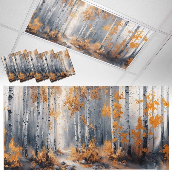 Fluorescent Light Covers for Ceiling Lights Yellow Forest Plant Magnetic Light Filters 4 Pack 4x2 ft Tree Illustration Grey Ceiling Light Cover for Classroom Office School Drop Lamp Decor