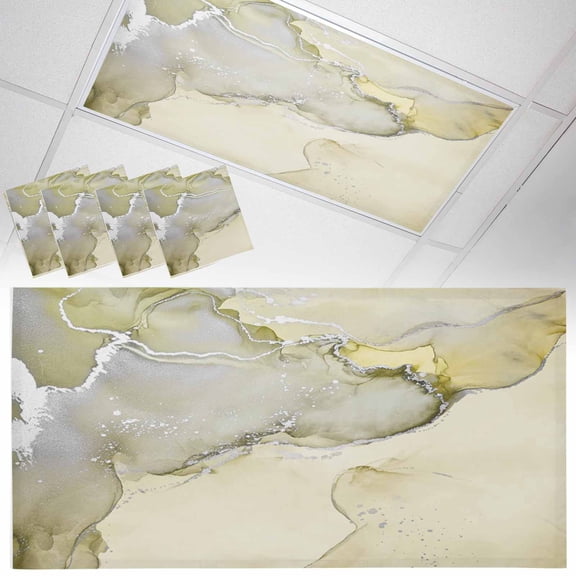 Fluorescent Light Covers for Ceiling Lights Yellow Marble Magnetic Light Filters 4 Pack 4x2 ft Abstract Waves Cloud Ceiling Light Cover for Classroom Office School Drop Lamp Decor