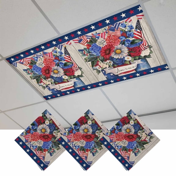 Fluorescent Light Covers for Ceiling Lights Classroom, Stars And Stripes Magnetic Ceiling Light Cover Filter for School,Office, 2X4 FT, Pack of 3,