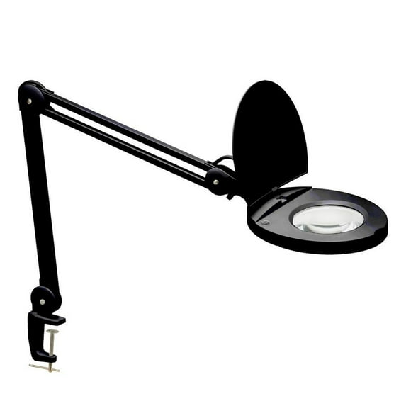 Fluorescent Magnifier Lamp With 3D Lens, Reach, Comes With Table Clamp-Finish:Black