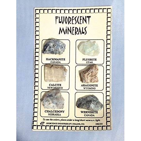 Fluorescent Mineral ID Chart with 6 samples from DINOSAURS ROCK®