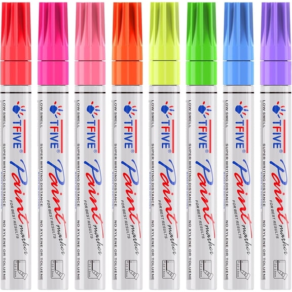 Fluorescent Paint Markers, 8 Colors Neon UV Paint Pens for Blacklight - Oil-Based, Medium Tip, Waterproof Permanent Marker Pens for Rock Painting, DIY Art Crafts, Scrapbooking, Glass Windows