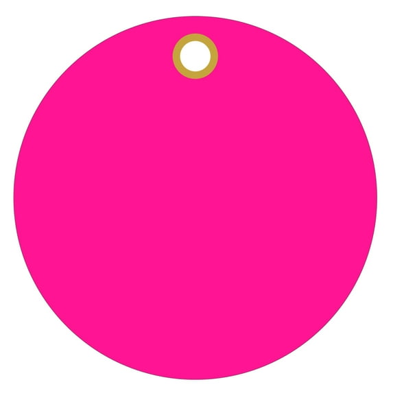 Fluorescent Pink Plastic 3 inch Circle Tags metal eyelet 100/order (15pt plastic)