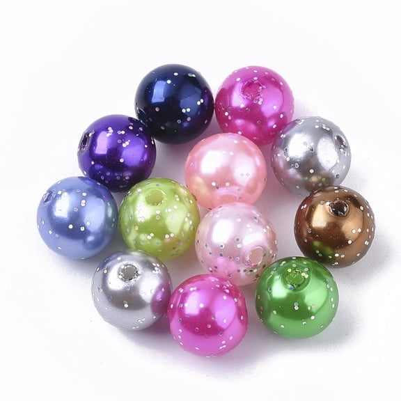 Fluorescent Plastic Beads Plastic Imitation Pearl Beads with Glitter Powder Round Mixed color 9.5x10mm Hole: 1.5mm 950pcs/500g