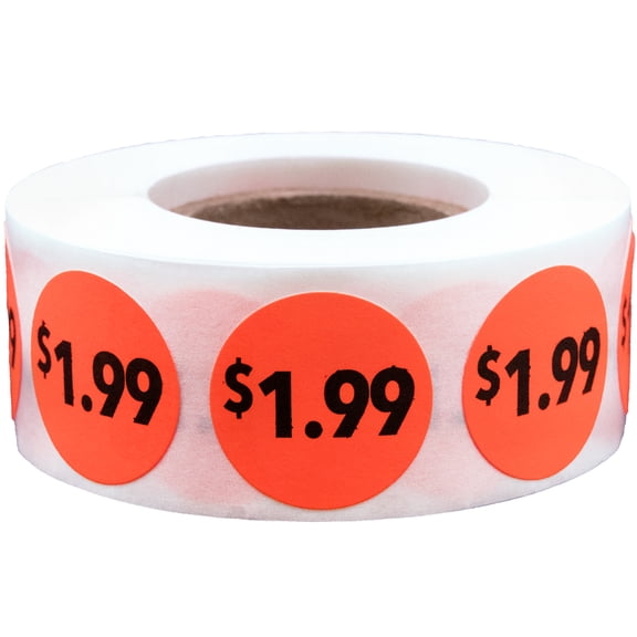 Fluorescent Red $1.99 Pricing Stickers | 0.75" Inch Round | 500 Pack