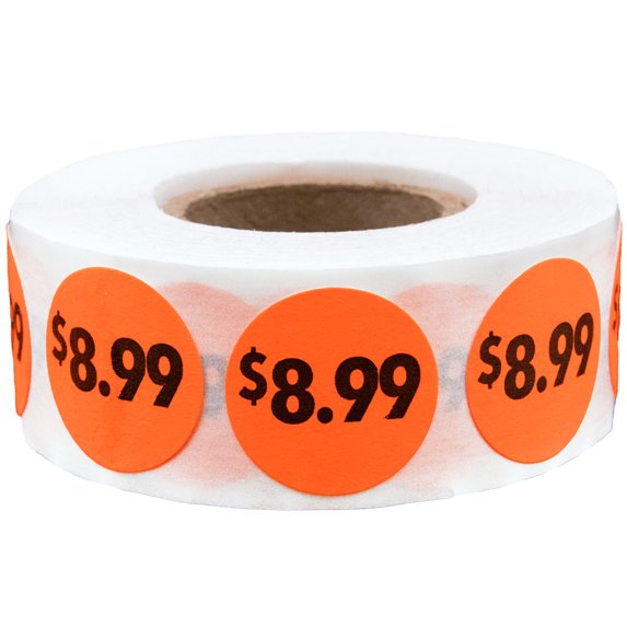 Fluorescent Red $8.99 Pricing Stickers | 0.75" Inch Round | 500 Pack