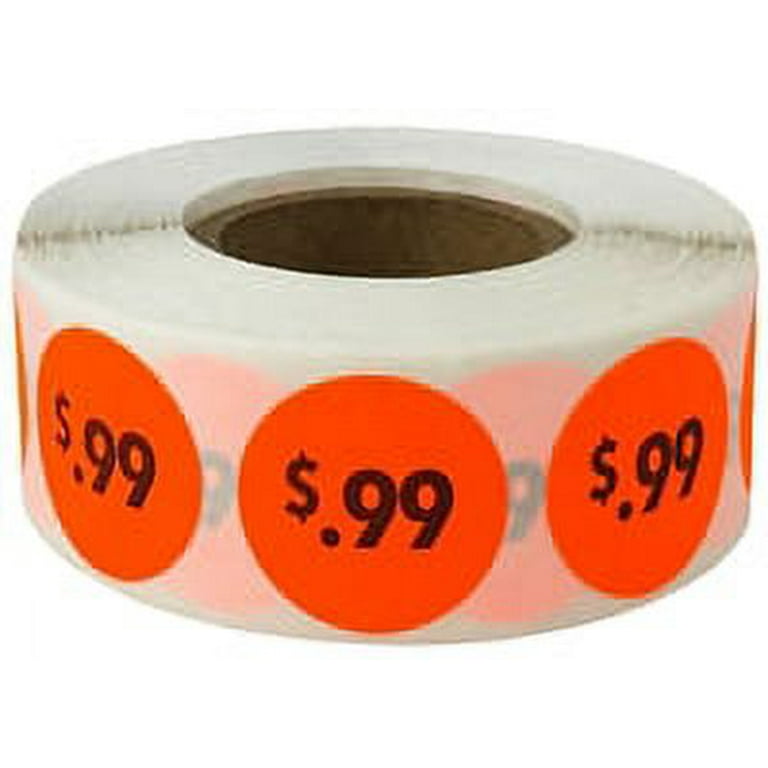 Fluorescent Red $.99 Pricing Stickers, 0.75 Inch Round