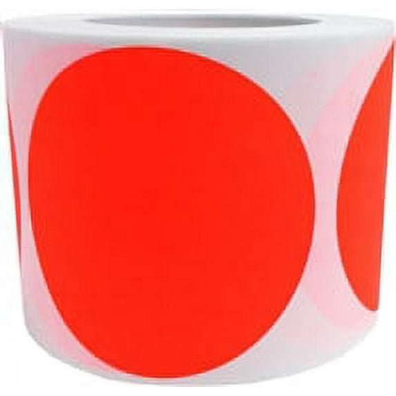 Fluorescent Red Circle Dot Stickers | 4" Inches Round | 500 Pack