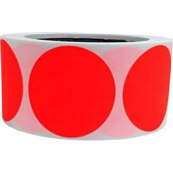 Fluorescent Red Circle Stickers | 2" Inches Round | 500 Pack