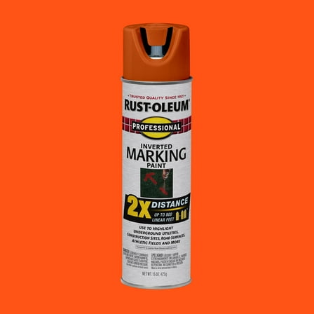 Fluorescent Red-Orange, Rust-Oleum 2X Inverted Marking Spray Paint-266590, 15 oz