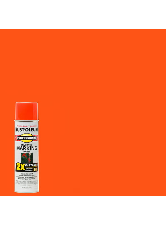 Fluorescent Red-Orange, Rust-Oleum 2X Inverted Marking Spray Paint-266590, 15 oz