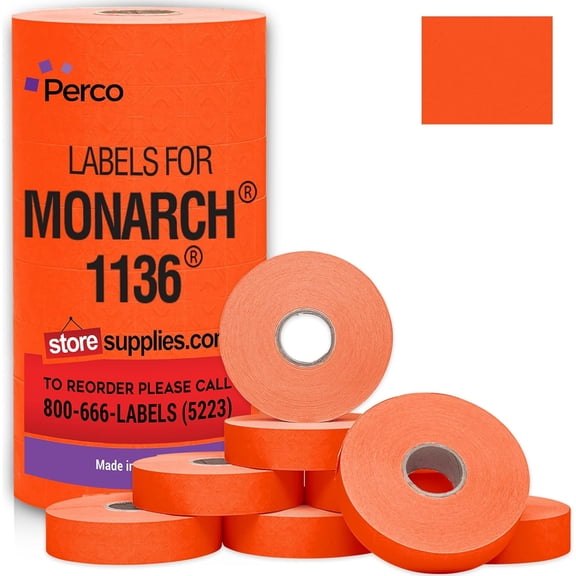 Pricing Labels for Monarch 1136 Fluorescent Red - 14,000 labels w/ 8 Rolls Value Pack, 1 Sleeve - Made in USA