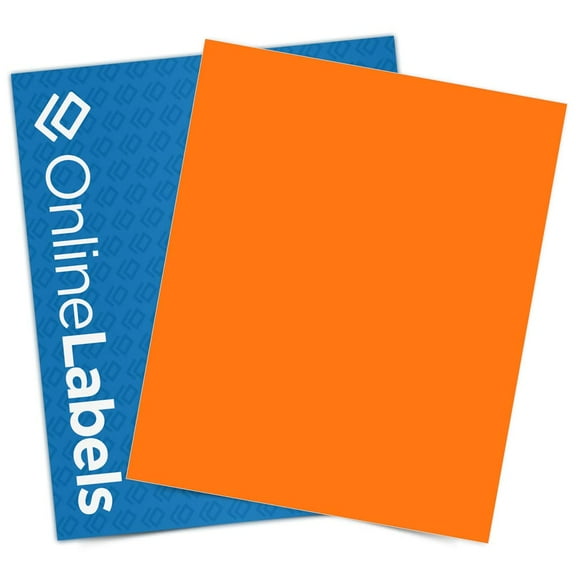 Fluorescent Sticker Paper, 8.5 x 11 Full Sheet Label, 100 Sheet Pack, Inkjet or Laser Printer, Online Labels (Color: Orange)
