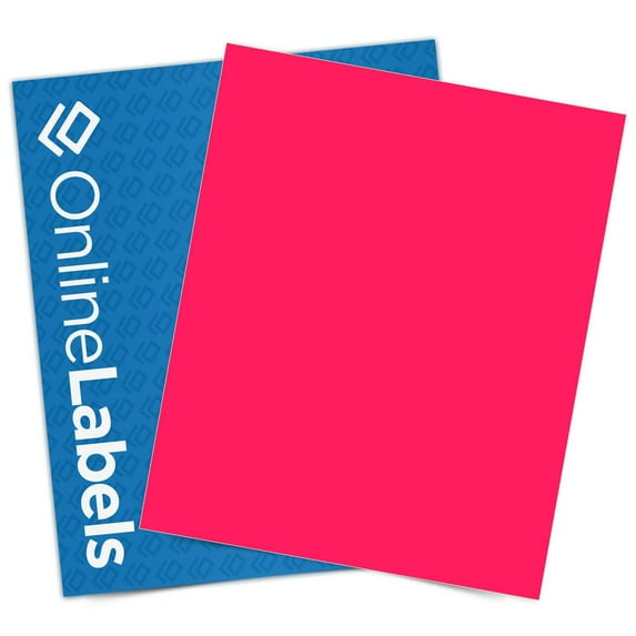 Fluorescent Sticker Paper, 8.5 x 11 Full Sheet Label, 100 Sheet Pack, Inkjet or Laser Printer, Online Labels (Color: Pink)
