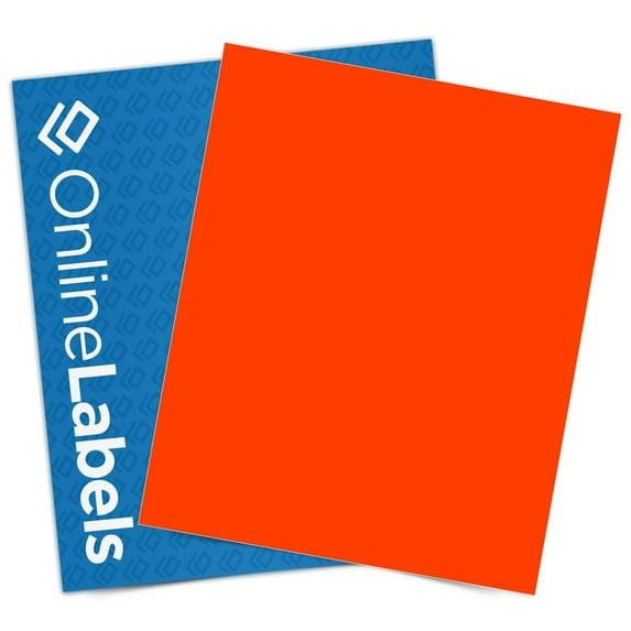 Fluorescent Sticker Paper, 8.5 x 11 Full Sheet Label, 100 Sheet Pack, Inkjet or Laser Printer, Online Labels (Color: Red)