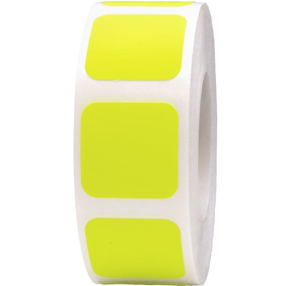 Fluorescent Yellow Stickers | 0.75" Inch Square | 500 Pack