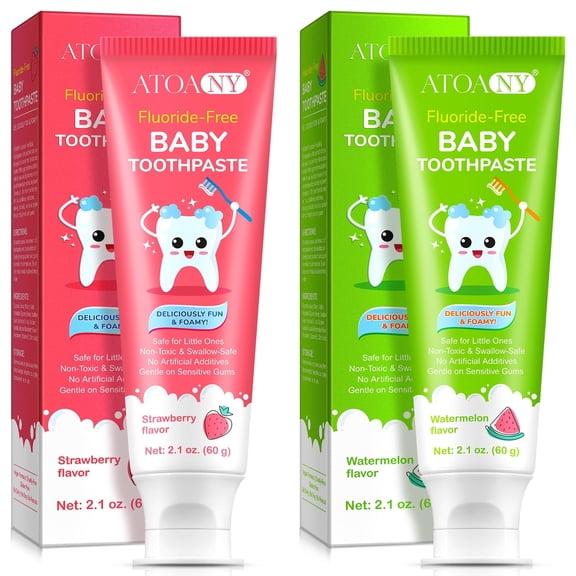 Fluoride-Free Baby Toothpaste, Oral Care for Kids Ages 2+, Two Flavors,2-Pack,2.1oz/60g