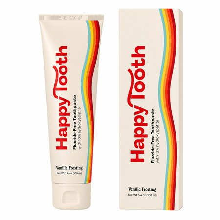 Happy Tooth Fluoride-Free Hydroxyapatite Premium Natural Toothpaste, Vanilla Frosting Flavor, SLS Free, Dentist Formulated, 3.4 oz Tube