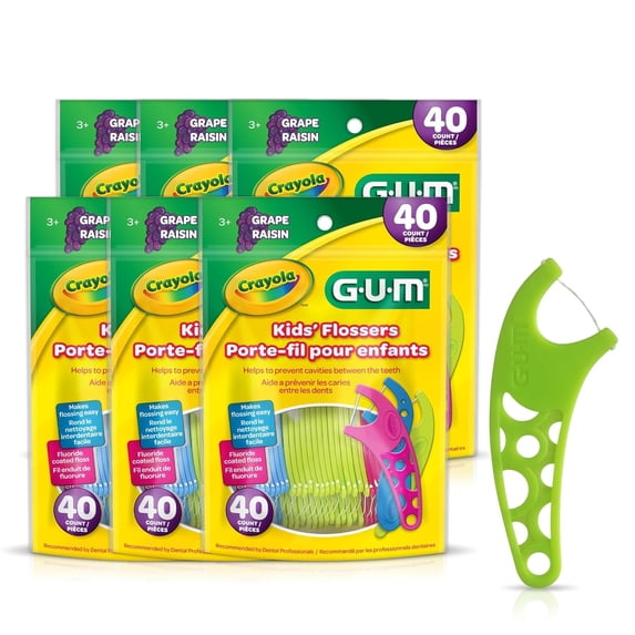 Fluoride children's dental floss picks, designed for small hands, fun grape flavor, easy to use dental floss picks, suitable for children 3 years and older, 40 pack (6 bags)