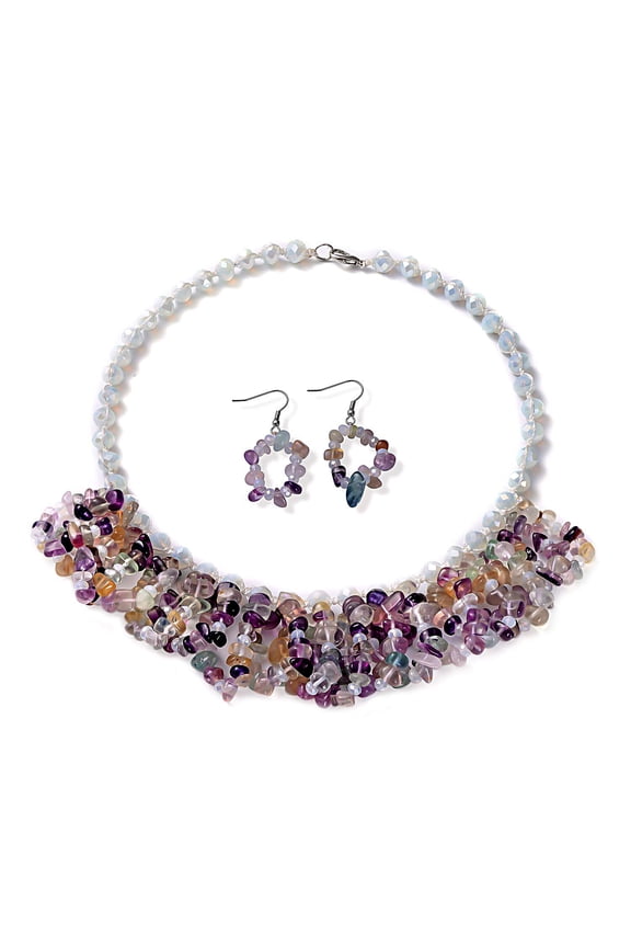 Fluorite Opalite Jewelry Set For Women Earrings & Bib Necklace Platinum Plated 18" Costume Jewelry Birthday Gifts for Women